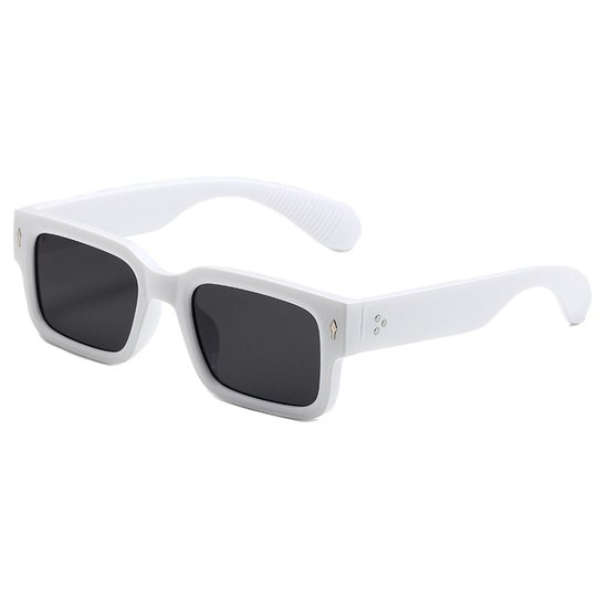 Vierkante zonnebrillen voor dames en heren, stijlvolle, dikke rechthoekige zonnebrillen, zwarte tint, UV400-bescherming (wit). van Merkloos