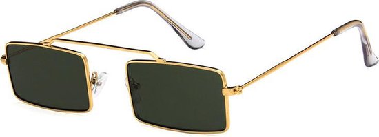 Vintage Retro Zonnebril Vierkant Goud Groen van Vintage