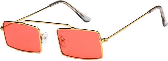 Vintage Retro Zonnebril Vierkant Goud Rood van Vintage