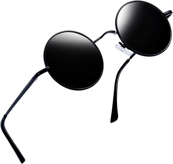 Vintage small round sunglasses, hippie round sunglasses, polarized protective metal tint, unisex. van Merkloos