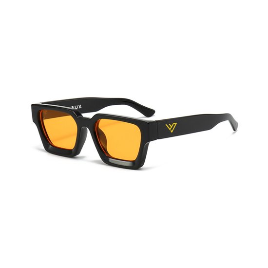 VIVEUX® Cube Collection - Zwarte Zonnebril - Oranje Glazen - Inclusief Beschermhoes van VIVEUX
