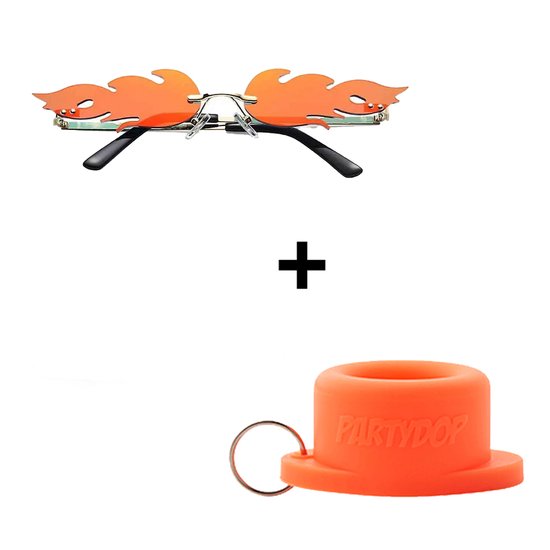 Vlammen zonnebril + Partydop Universele Flessendop - Festival dop - Festival bril - Combi deal - Koningsdag - EK voetbal - Oranje van Partydop