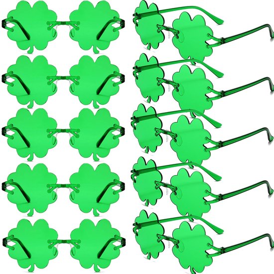 Vlemico - Klavertje zonnebril - St. Patrick's Day feestaccessoires - Groen - Zonnebril voor kinderen en volwassenen - Ideaal voor feest en foto-rek...