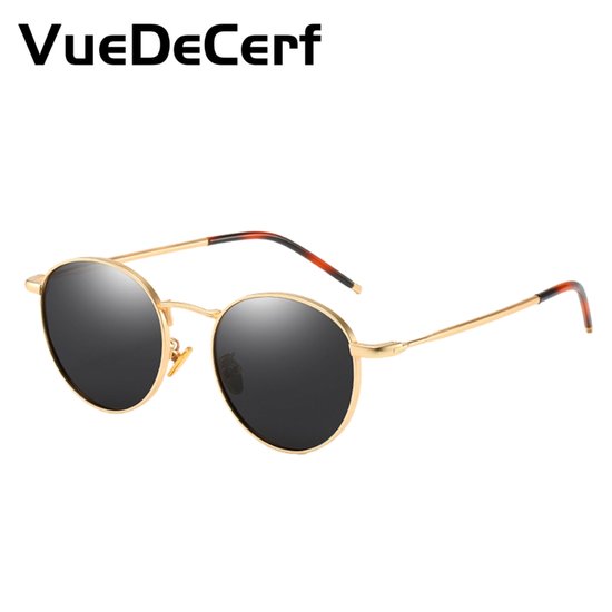 VueDeCerf Ronde Zonnebril – Retro zonnebrillen – UV380 - Gepolariseerde zonnebrillen - Metalen zonnebril - Goudomrande pootjes van Merkloos