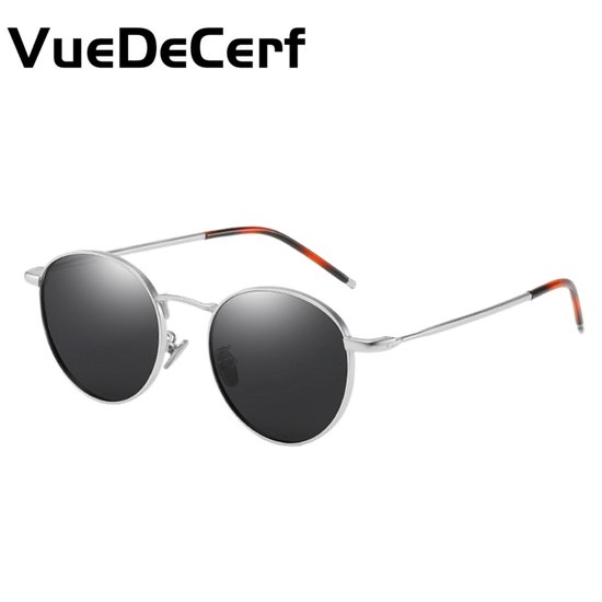 VueDeCerf Ronde Zonnebril – Retro zonnebrillen – UV380 - Gepolariseerde zonnebrillen - Metalen zonnebril - Zilverkleurige pootjes van VueDeCerf