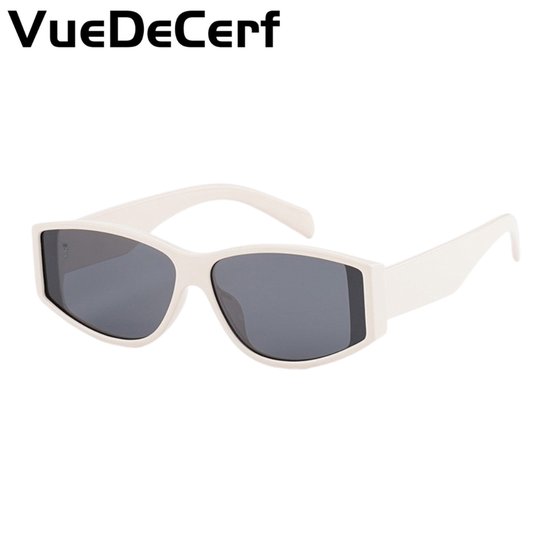 VueDeCerf Unisex Zonnebril - CAT 3 Zonnebril - UV380 - Cat Eye - Wit Montuur met Grijze Glazen van VueDeCerf