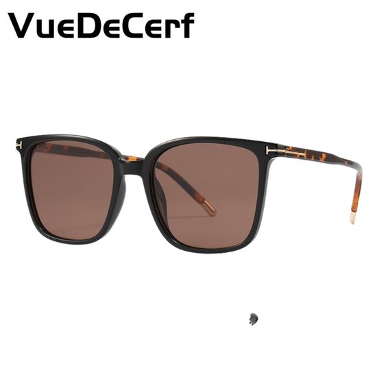 VueDeCerf Unisex Zonnebril - CAT 3 Zonnebril - UV380 - Vierkant - Zwart Montuur met Bruine Glazen van VueDeCerf