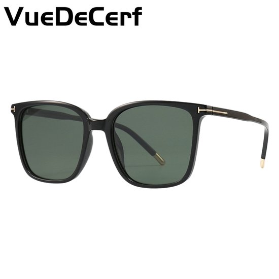 VueDeCerf Unisex Zonnebril - CAT 3 Zonnebril - UV380 - Vierkant - Zwart Montuur met Groene Glazen van VueDeCerf