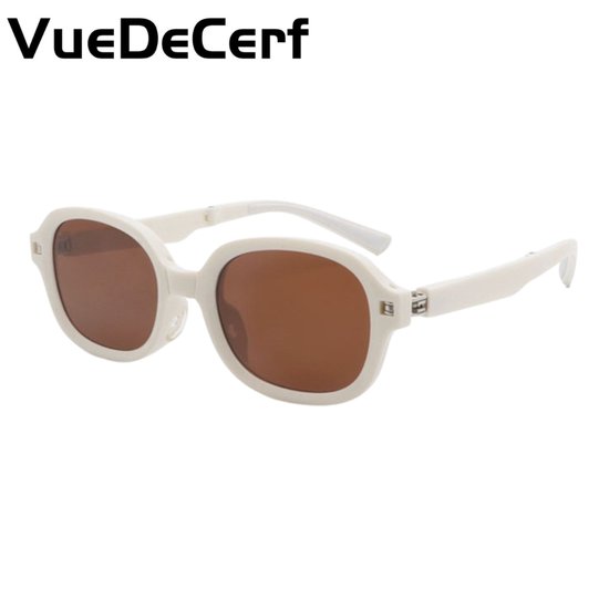 VueDeCerf Unisex Zonnebril - Opvouwbare Zonnebril - UV380 - Ovaal - Wit Montuur met Bruine Glazen van VueDeCerf