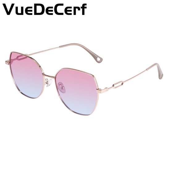 VueDeCerf Zonnebrillen voor dames – Roze zonnebril - UV380 – Metalen brilmonturen – CAT 3 Zonnebrillen – Tredy Mode Montuur – UV-beschermende zonnebril van Merkloos