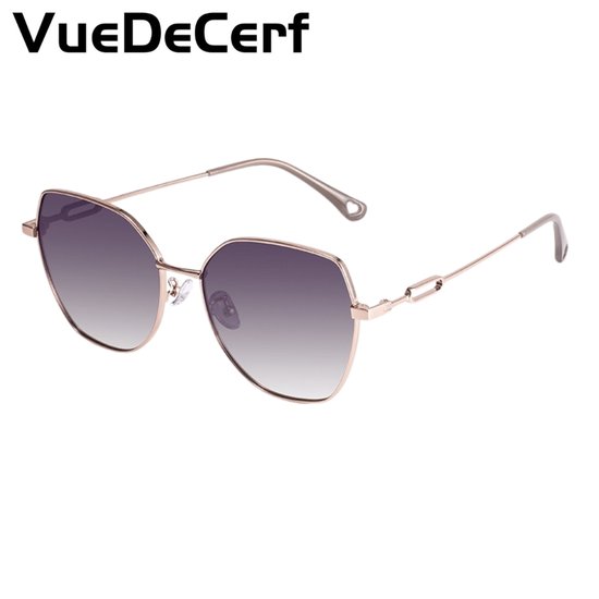 VueDeCerf Zonnebrillen voor dames – UV380 – Metalen brilmonturen – CAT 3 Zonnebrillen – Roségouden tempelpunten -Grijze lenzen – UV-beschermende zonnebril van Merkloos