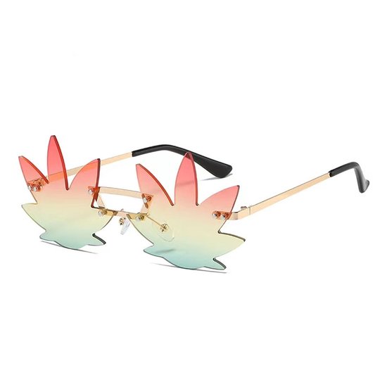 Weed leaf zonnebril - Zonnebrillen - Festival bril - Rave bril - Glasses - Bladeren - Cannabis - Rood/geel/groen van VamBeen