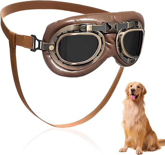 Winddichte motorbril voor honden, vintage zonnebril, zonbescherming, uv-bestendig, verstelbaar, voor dagelijks gebruik, rijden, outdooractiviteiten