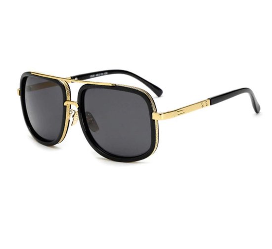 WiseGoods - Grote Oversized Retro Zonnebril - Vintage - Unisex - Zwart / Goud van WiseGoods