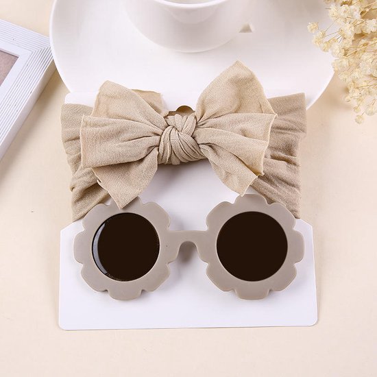 Without Lemon - Zonnebril en Haarband Strikje kinder set - Zomer - Trendy - Mode Must-haves - Cadeau Set - Vakantie - 0 tot 5 jaar -Beige van Merkloos