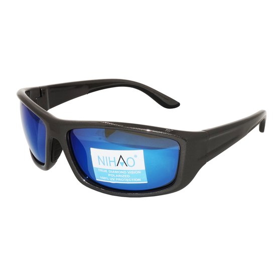 WK Nihao TR-90 Extra Light+Flexible Zonnebril- TAC polarized UV400 lens met anti reflectie laag-100% verwering van UVA,UVB,UVC - TR-90 Strong +light+Flexible Frame - Metalisch grijs montuur met blauwe REVO coating Sportzonnebril van WK
