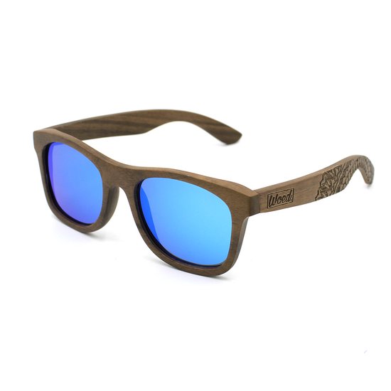 Woed® Zonnebril - Heren en Dames - Houten Zonnebril Spiegelend - UV400 Lens - Blauwe lens - DELPHINIUM van Woed