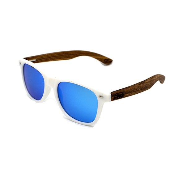 Woed® Zonnebril - Heren en Dames - Houten Zonnebril - UV400 Lens - Blauwe lens - BOREALIS van Woed