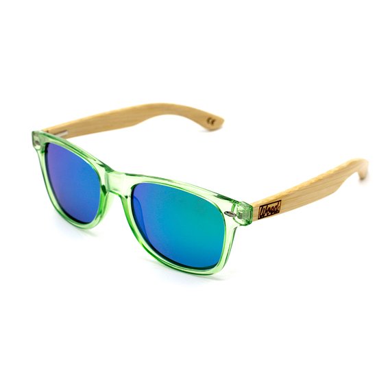 Woed® Zonnebril - Heren en Dames - Houten Zonnebril - UV400 Lens - Blauwe lens - HEMLOCK van Merkloos