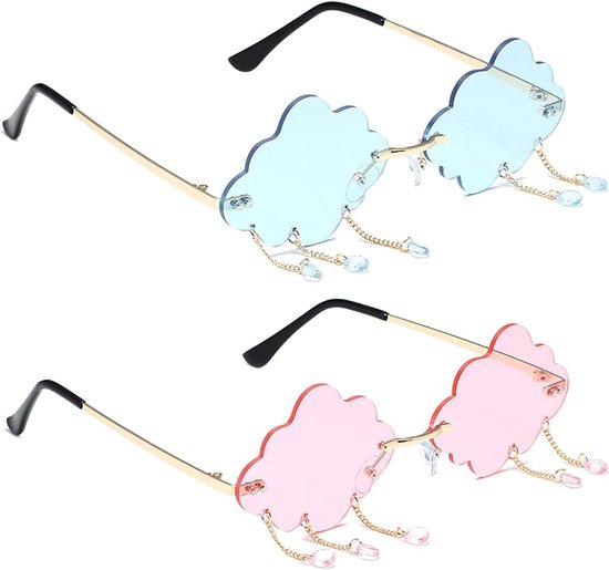 Wolkenzonnebril onregelmatige zonnebril randloze modieuze - feestelijke zonnebril - blauw roze van Merkloos