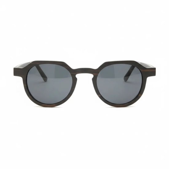 Wooda® Houten Zonnebril Rond - Bruin - Gepolariseerd - Wooda Aloe Gris van Merkloos