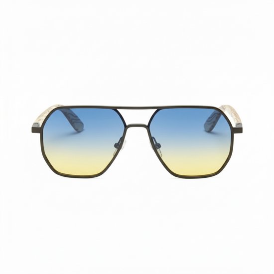 Wooda® Zonnebril Aviator – Blauw Geel – Gepolariseerd – Wooda Gerret Grey Azul van Merkloos