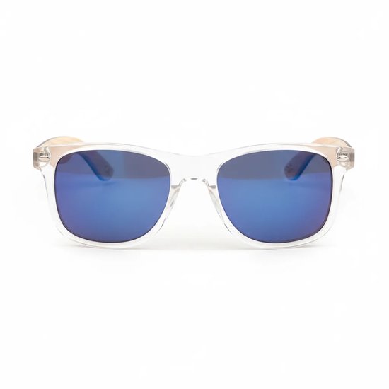 Wooda® Zonnebril Wayfarer - Blauw Transparant - Gepolariseerd - Wooda Pollença Tr/Blue Azul Revo