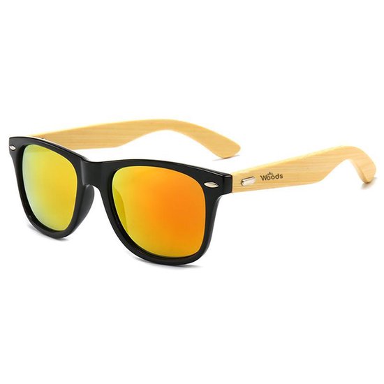 Woods Sunglasses - Zonnebril Met Houten pootjes - Geel/Oranje - Spiegelend - Unisex - Met accessoires van Amarelli.
