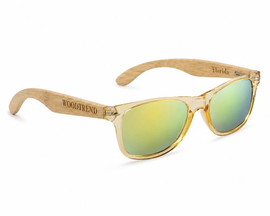 Woodtrend Florida Houten Zonnebril - Wayfarer Zonnebril - Bamboe Sunglasses - Kunststof Montuur - Handgemaakte Eyewear - Gepolariseerde Zonnebril - UV400 Bescherming - Lichtgewicht Shades - Trendy Unisex Bril voor Dames en Heren