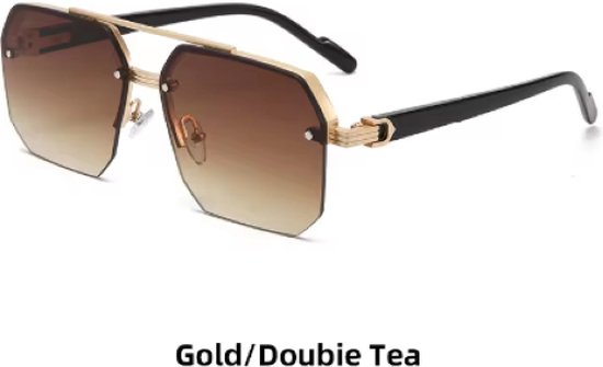 WVspecials zonnebril Gold/Doubie Tea - zonnebril heren - zonnebrillen - zonnebril heren sportief - zonnebril heren - Zonnebril Heren - 2024 - Gepolariseerde glazen - Zwart - Sunglasses