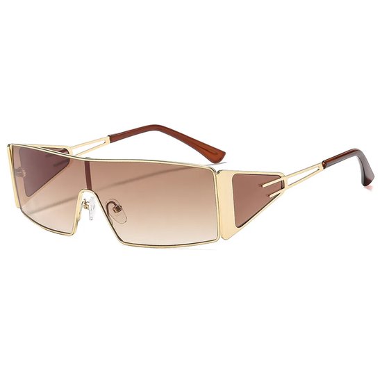 Y2K zonnebril voor dames – Retro rechthoekige wrap-around bril – 2000s stijl niet-gepolariseerd metalen frame