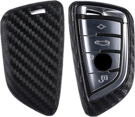 Zachte l Cover Case voor BMW 2 3 5 7 Serie - Carbon Look - Zwart - Met 3 4 Knoppen van Merkloos