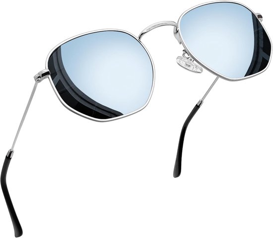 Zeshoekige Gepolariseerde Metaal Zonnebril UV400 Unisex | UV400 Bescherming, Lichtgewicht Metalen Veelhoekmontuur, Retro Geometrische Vintage Stijl voor Heren en Dames