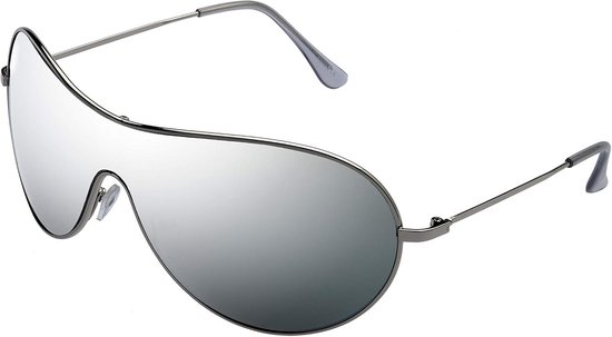 Zilverkleurige gespiegelde zonnebril met 100% UV-bescherming - Unisex van Merkloos