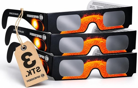 Zonne-eclips-bril - Zonnebril zon Veilig zonnen - Zon observeren - Witlichtfilterfolie - 145 cm - Zwart