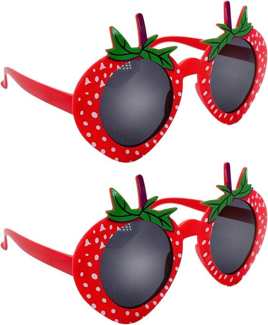 Zonnebril Aardbei Vorm - Feestbril Fruit - Verkleden en Feesten - Uniek Fruit Design - 15.5 x 12.1 cm - Rood van Merkloos