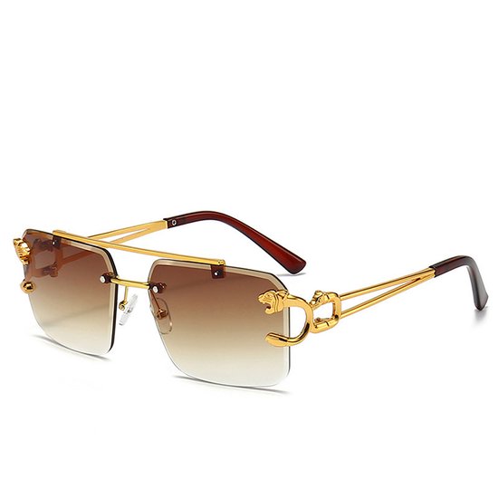Zonnebril Bruin | Rimless Glasses | Oversized | Frameloos Zonnebril| Trendy Eyewear voor Heren en Dames | Randloze Zonnebril | Heren/ Dames bril | zomerbril/ bril/ brillen | Heren zonnebril / zonnebril zonder rand | zomer bril | Randloze bril