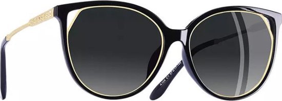 Zonnebril cat-eye dames zwart/messing - lenzen grijs UV-400 van Wannahave