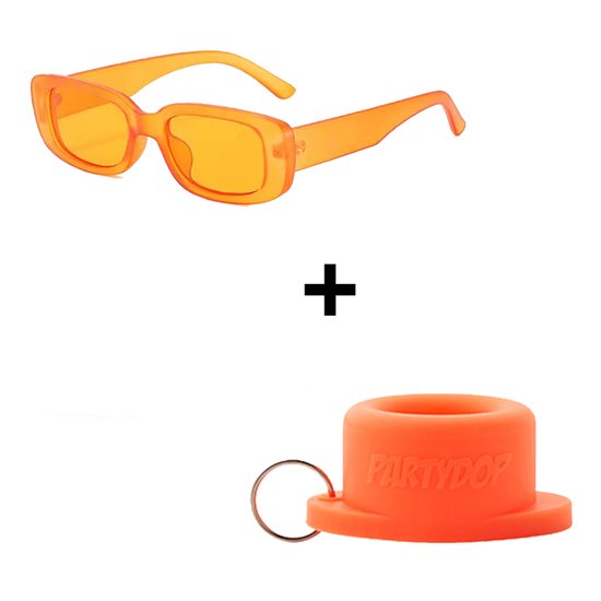 Zonnebril classic dik montuur + Partydop Universele Flessendop - Festival dop - Festival bril - Combi deal - Koningsdag - EK voetbal - Oranje van Partydop