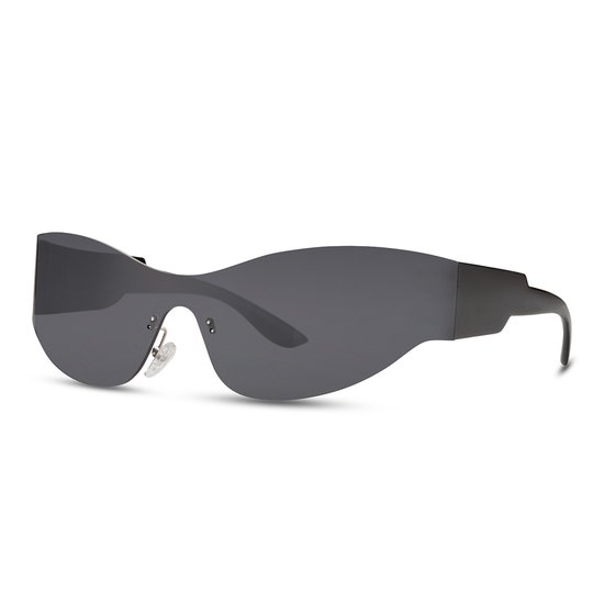 Zonnebril classic - Zonnebrillen - Festival bril - Rave bril - Glasses - Glanzend - Randloos montuur - Zwart - Zwarte glazen van Merkloos
