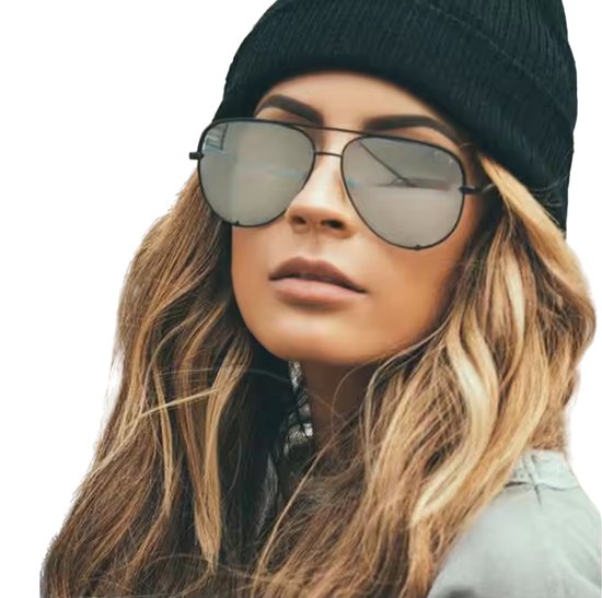 Zonnebril - Dames en Heren - Zwart en Zilver - Pilotenbril van Merkloos