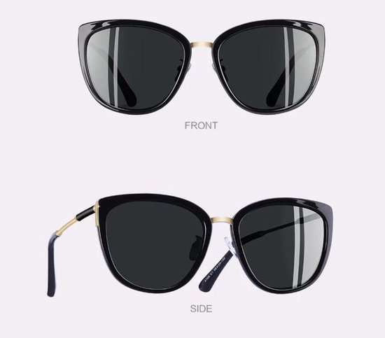 Zonnebril dames frame zwart/messing en lenzen grijs UV400 van Zonnebril Dames