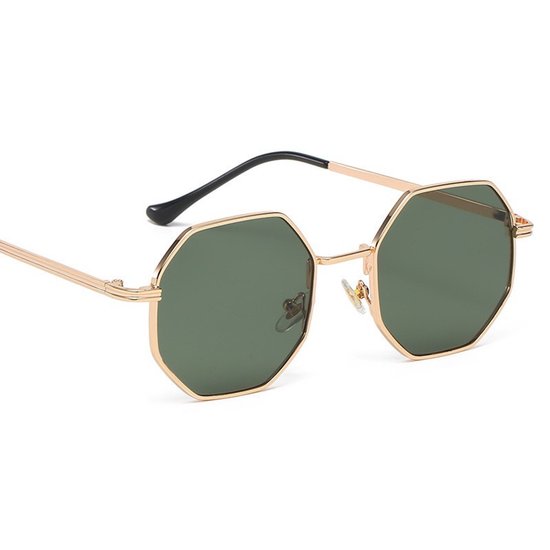 Zonnebril - Dameszonnebril - Zeshoekige zonnebril - Smal montuur - Metalen montuur - Compact ontwerp, geschikt voor op reis en dagelijks gebruik, groen van Merkloos