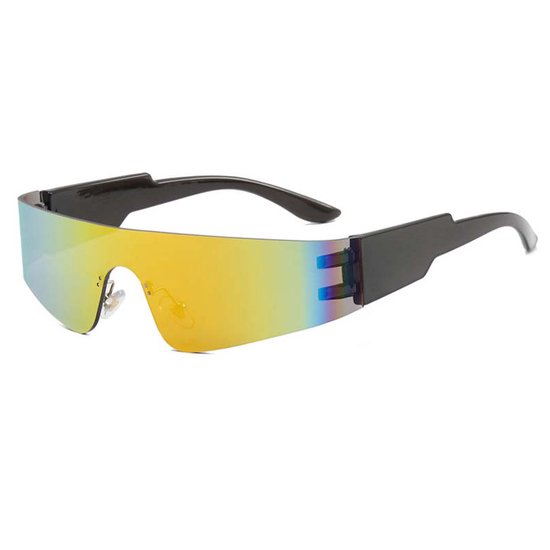 Zonnebril - Fiets - Sport - Festival bril - Rave - Voor heren en dames - Randloos montuur - Zwart - Oranje spiegelglas van Pukkelpop.