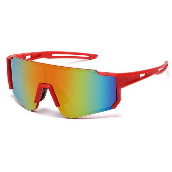 Zonnebril - Fiets - Sport - Festival bril - Rave - Voor heren en dames - Rood - Blauw/geel spiegelglas van Duduma