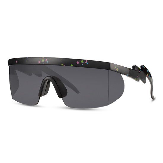 Zonnebril - Fiets - Sport - Festival bril - Rave - Voor heren en dames - Semi randloos montuur met print - Glanzend - Zwart - Zwarte glazen van Geen merk