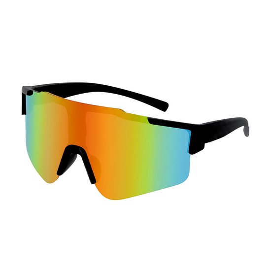 Zonnebril - Fiets - Sport - Festival bril - Rave - Voor heren en dames - Semi randloos - Zwart - Multicolor gepolariseerd spiegelglas