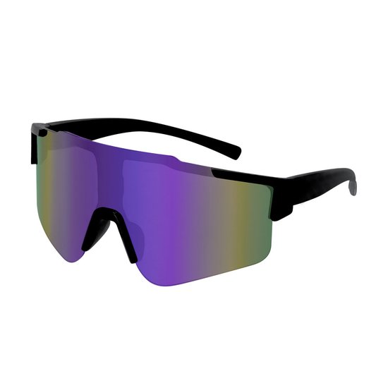 Zonnebril - Fiets - Sport - Festival bril - Rave - Voor heren en dames - Semi randloos - Zwart - Paars gepolariseerd spiegelglas