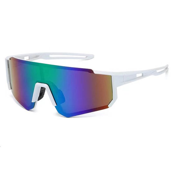 Zonnebril - Fiets - Sport - Festival bril - Rave - Voor heren en dames - Wit - Paars/groen spiegelglas van Dutchglasses
