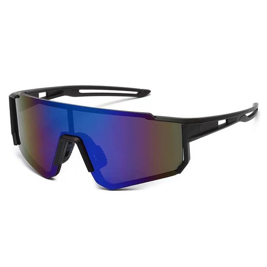 Zonnebril - Fiets - Sport - Festival bril - Rave - Voor heren en dames - Zwart - Blauw/paars spiegelglas van Merkloos